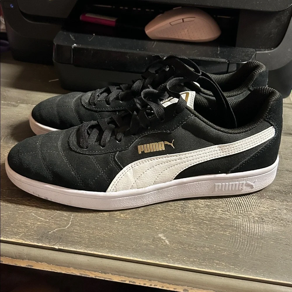 Puma Black and White Shoes with Gold Accents‎